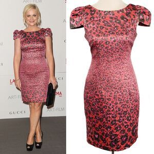 GIAMBATTISTA VALLI Impulse Red & Pink Cheetah Print Puff Sleeve Sheath Dress